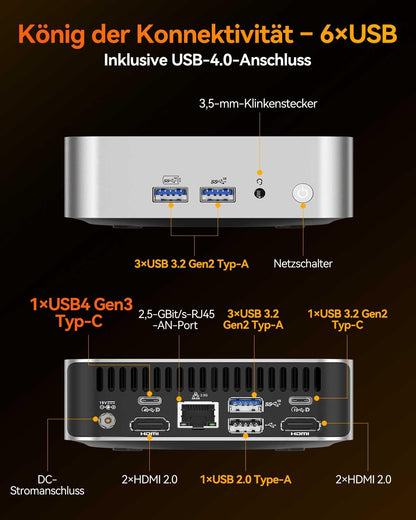 GEEKOM A8 Mini PC with AMD Ryzen 7 8745HS (3-year warranty), 32GB DDR5 & 1TB SSD Windows 11 Pro Mini Computer, AMD Radeon 780M | 6x USB | 8K | IceBlast 2.0 Cooling System | Compact Desktop PC for Home Office.