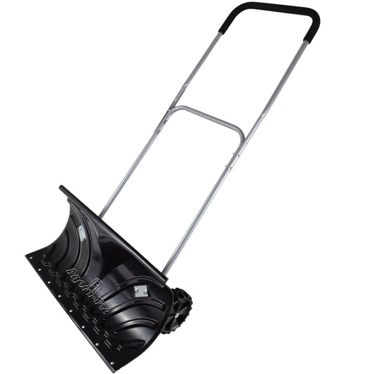 Agora-Tec® Snow Shovel Mobile with Wheels with extra-wide plastic blade of 66 cm, swiveling double steel handle with plastic coating