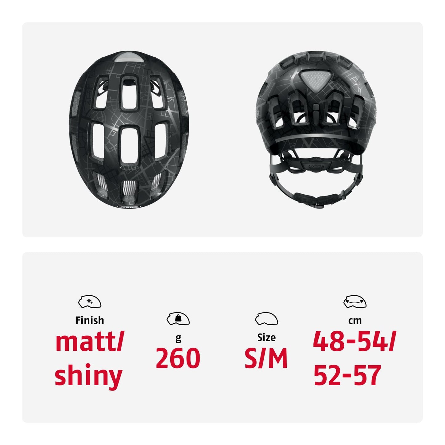 ABUS bike helmet Youn-I 2.0 - with light for kids, teenagers, and young adults - for girls and boys - Black with pattern, size M