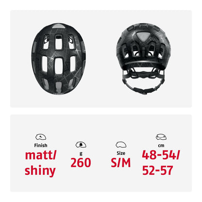 ABUS bike helmet Youn-I 2.0 - with light for kids, teenagers, and young adults - for girls and boys - Black with pattern, size M