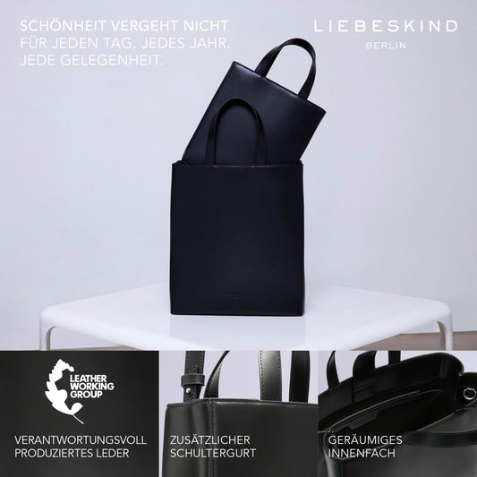 Liebeskind Berlin Paperbag Tote M - Leather paperbag tote with jacquard shoulder strap & logo details. Women's leather handbag, perfect for everyday use.