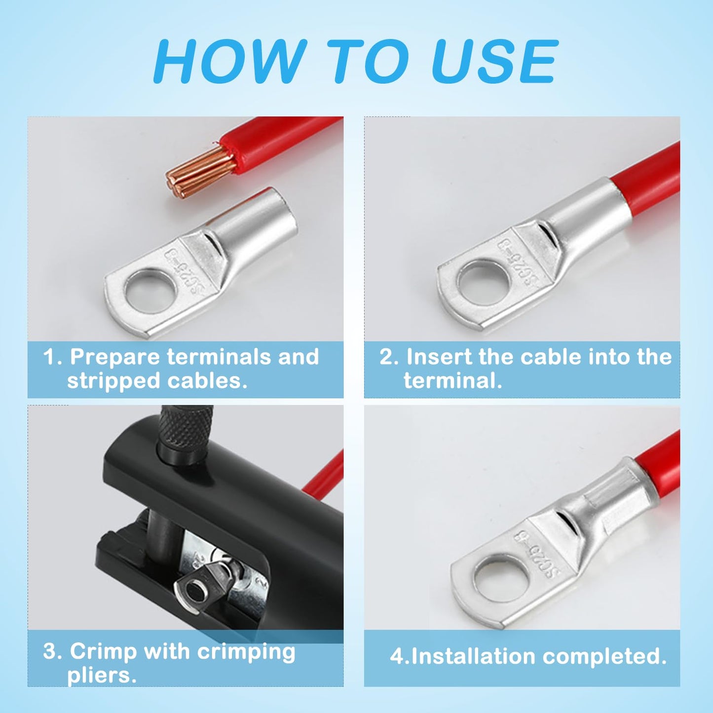 10 pieces Cable Lug 50mm² Tubular Cable Lug M10 Ring Cable Lug Thickened Copper Non-insulated SC Cable Lugs