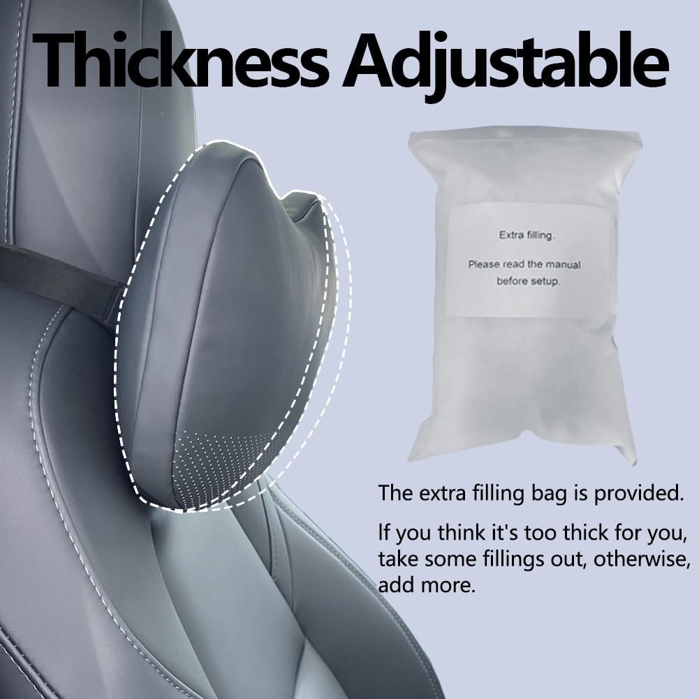 TANOLA Tesbeauty Tesla headrest cushions, neck pillows, unique design, genuine Nappa leather, Black, 2 pack, Rest