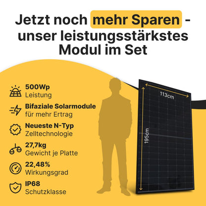 Solakon® Balcony Power Plant 2000W with storage - Balcony power plant 2000 watts complete with outlet & 800W inverter - Solar system complete set - 4x500W PV modules & 2kWh storage for balcony power plant.
