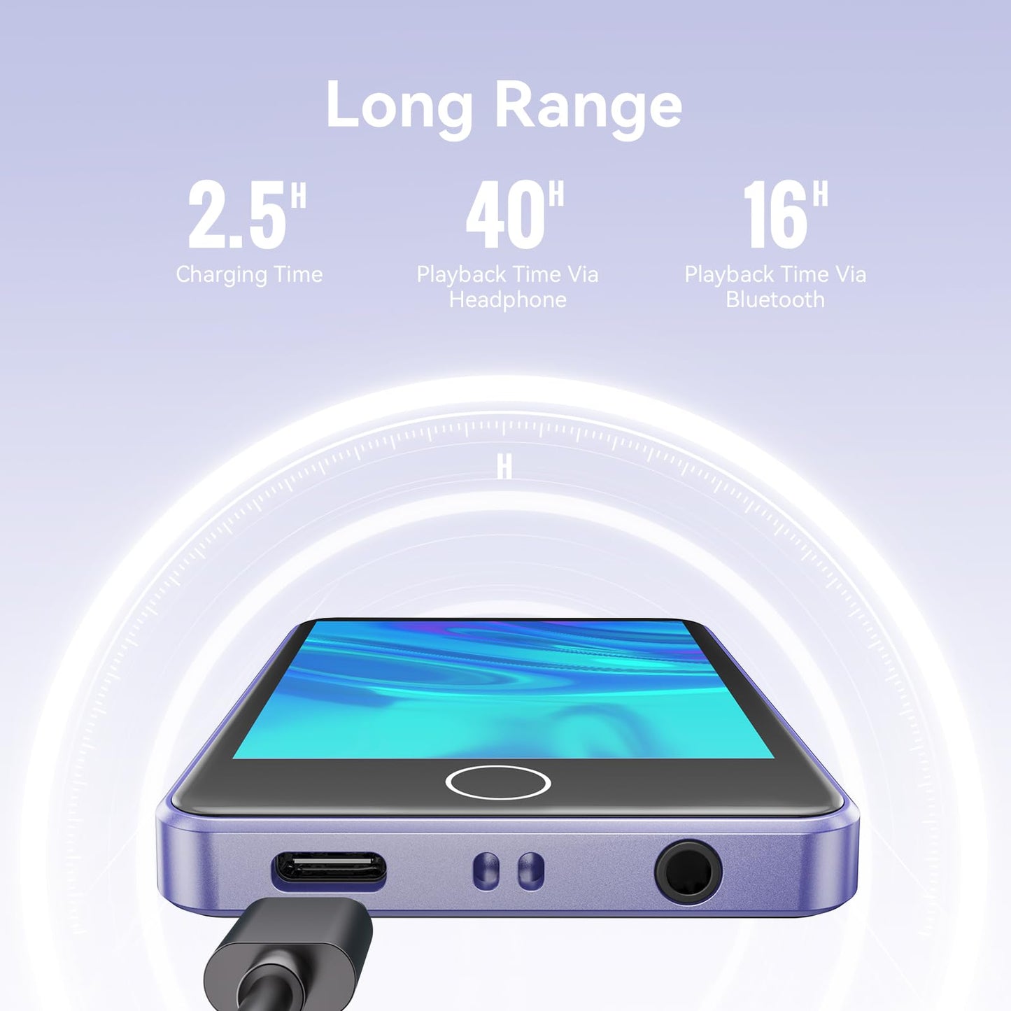 AGPTEK 64GB MP3 Player with Bluetooth 5.3, 2.8-Inch Full Touchscreen, Portable HiFi Music Player with Speaker, FM Radio, E-Book, Line-in Recording, Supports up to 128GB, Mirror Purple