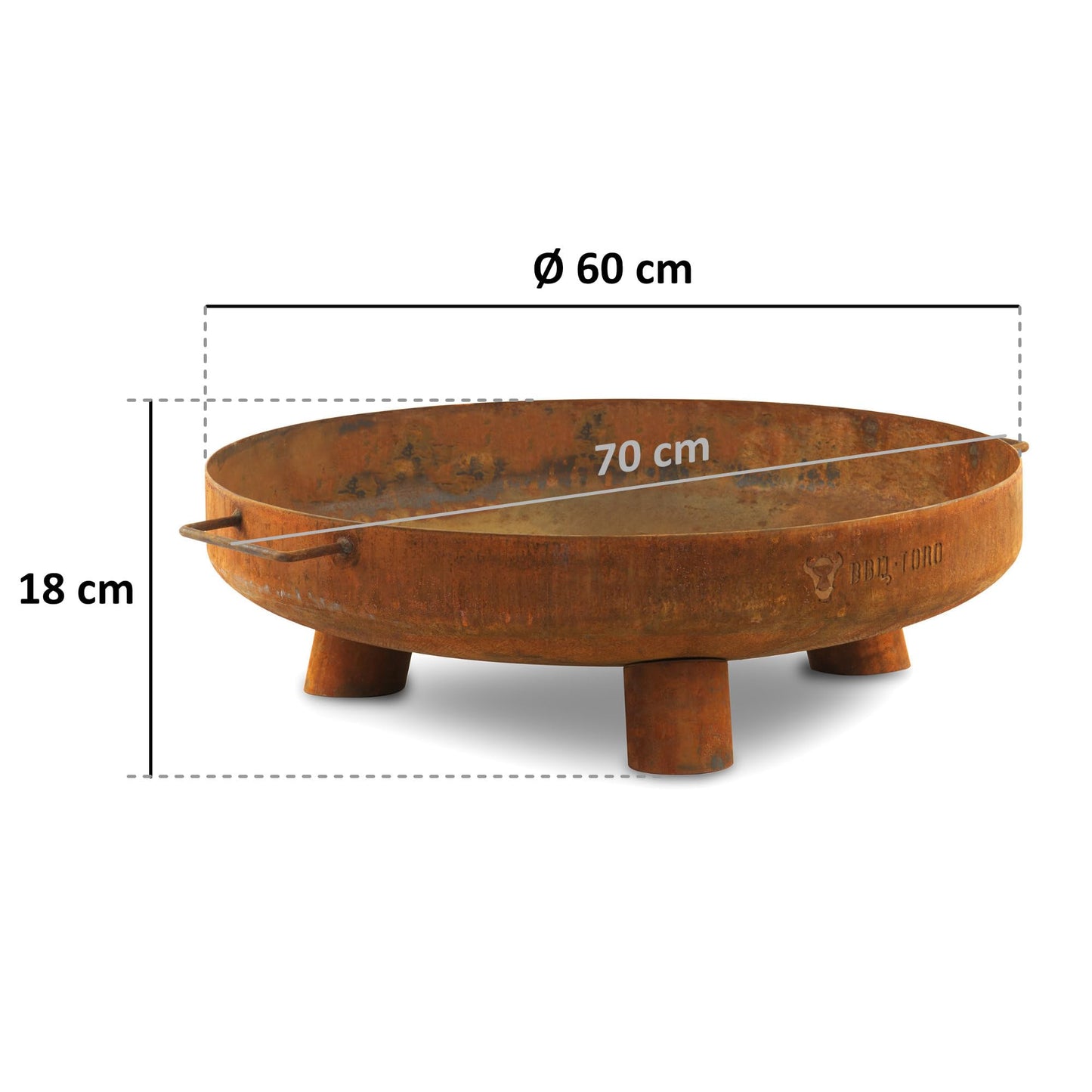 BBQ-Toro fire pit Ø 60 cm | Rust look | Outdoor fire pit with THREE legs and Two handles | Fire bowls for the garden, fire bowl, Garden Fire Pit, Fire Bowl, Fire Tub