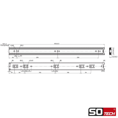 SOTECH 2 pairs (4 pieces) full extension slides KV1-45-H45-L600-NF 600 mm (retracted) telescopic ball bearing slide load capacity 45 Kg