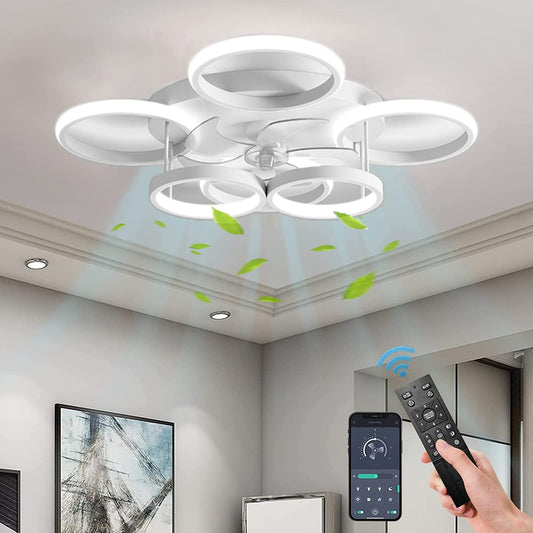 MQW LED Quiet Ceiling Fan With Lighting, 66W Dimmable Ceiling Light With Fan, With Remote Control And APP Timer Lamp With Fan, for Living Room Bedroom Children's Room (white)
