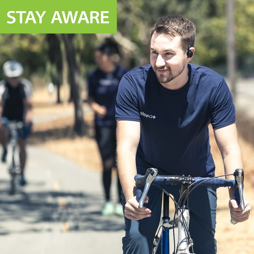 Avantree TWS116 - Wireless open-ear headphones with Bluetooth and charging station, noise cancellation, mono and stereo modes, and secure, non-adjustable ear hooks.