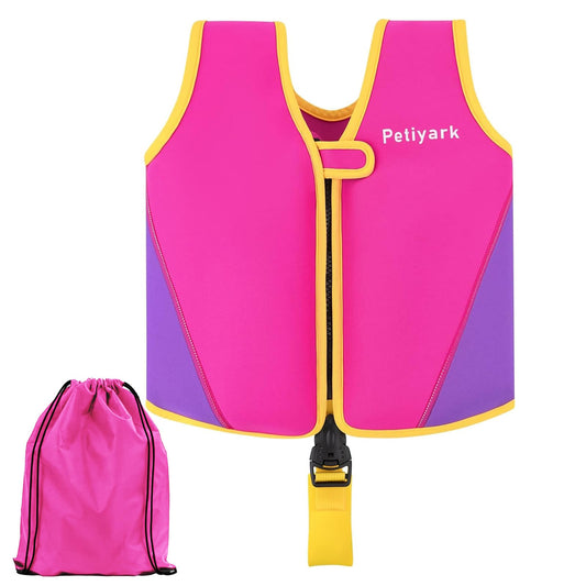 Petiyark Adjustable Kids Swim Vest, Neoprene Swim Aid for Children, Lightweight and comfortable, Supports swim training, Suitable for boys and girls aged 3-6 years - Pink.