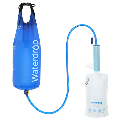Waterdrop Water Filter Outdoor - Removes 99.99% of Bacteria, Survival Camping Filter System with Gravity Water Bag for Emergencies, Hiking, Travel (Light Blue)