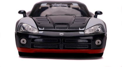 Jada Toys Marvel Venom, 2008 Dodge Viper, SRT10, die-cast toy car with opening doors, trunk, and hood, includes die-cast Venom figure, 1:24 scale, black