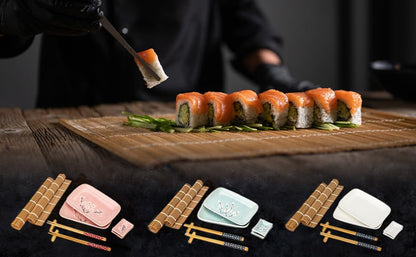Exact EX-SG 10 Piece Sushi Set - 2 x Sushi Plates, 2 x Dip Bowls, 2 x Bamboo Sushi Rolling Mats, 2 x Bamboo Chopstick Rests, 2 Chopstick Sets - Beautifully presented in a gift box.