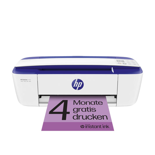 HP DeskJet 3760 Multifunction printer with 4 months free printing with HP Instant Ink included. Print, Scan, Copy, Wi-Fi, AirPrint, A4, Dark Blue.