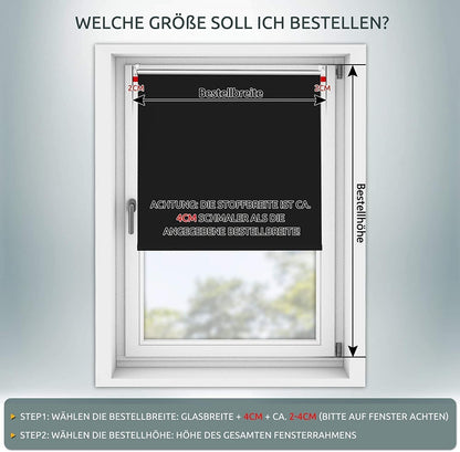 Magic blackout roller blind without & with drilling, clamp fix, black W105 x H130 cm (fabric width 100 cm), clamp roller thermal blind, indoor blind for sun protection and privacy, blinds for window & door.