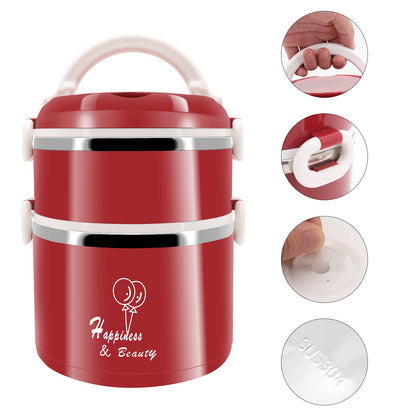 Beowanzk Thermal Lunch Box, Stainless Steel Bento Box with compartments for adults and kids, Leak-proof Insulated Lunch Box Bento Box BPA-free with carrying bag (Red)