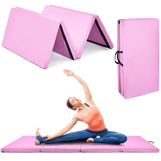 COSTWAY 240 x 120 x 5 cm soft floor mat, foldable gymnastics mat with Velcro closure and 2 carrying handles, gymnastics mat, foldable mat, fitness mat for gymnastics, yoga, home training (pink)