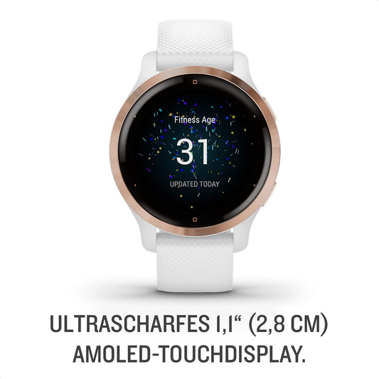 Garmin Venu 2S - slim GPS fitness smartwatch with sharp 1.1" AMOLED touchscreen, health features, over 25 preloaded sports apps, Garmin Music & Garmin Pay.