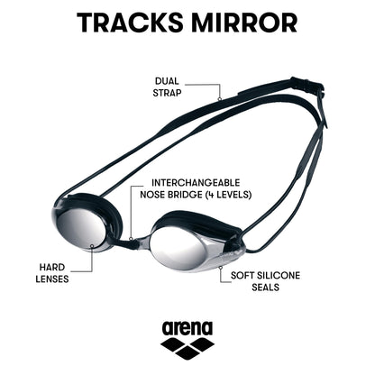 ARENA Tracks Mirror Anti-Fog Competition Swim Goggles Unisex for Adults & Swim Goggle Case, Goggle Case Hardcase, Goggle Case Hard Shell, Black