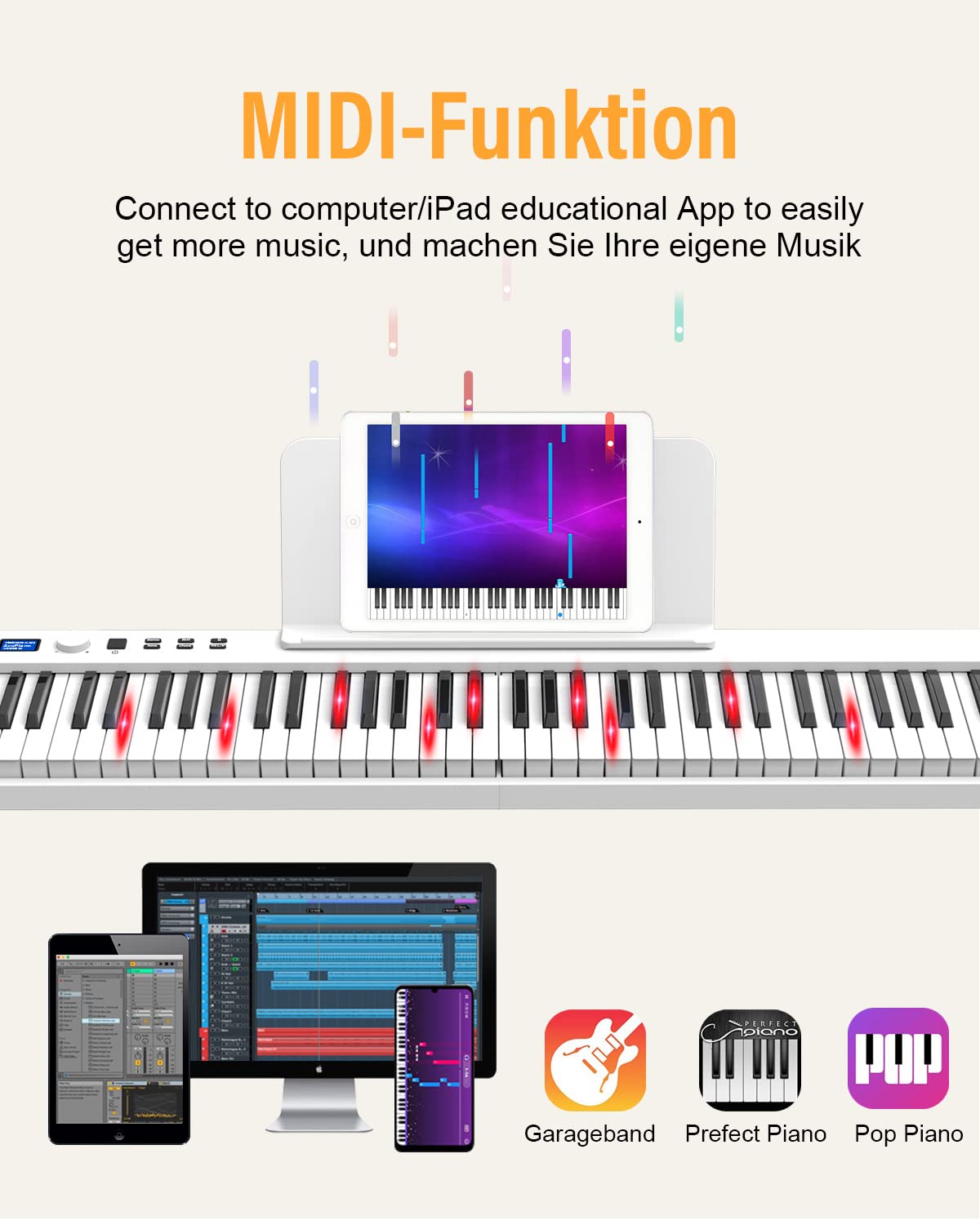 OYAYO Piano 88 Keys Keyboard Support Illuminated Keyboard and MIDI Bluetooth, Digital Piano with Piano Sticker Music Stand for Beginner Child Adult or Gift