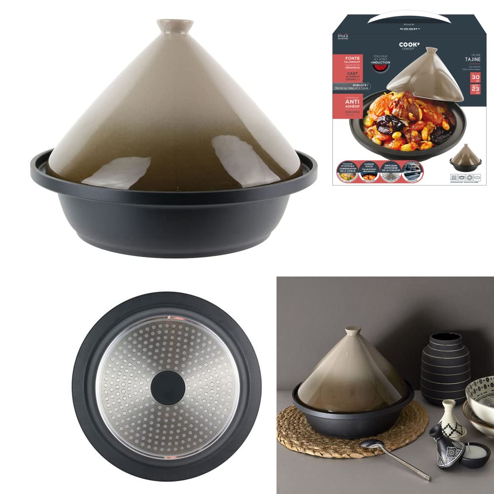 COOK CONCEPT - KC24041 - Tajine induction cast iron aluminum Round ceramic hob stainless steel Taupe Kitchen hotplate