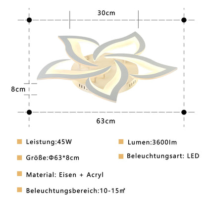 Sky angle LED ceiling light dimmable, living room lamp with remote control, bedroom ceiling light modern ceiling lighting chandelier lamp, Dimming 5 heads/Ø63cm/45W
