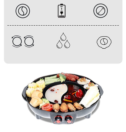 2 In 1 Hotpot and Grill, Electric Hotpot Pot Electric Grill Non-Stick Smokeless Grill Oven, Indoor Korean BBQ Grill Barbecue Fondue Raclette, for 5-6 people