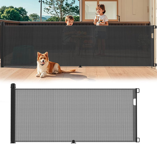 Expandable stair gate 300cm, baby door gate, safety gate staircase for cats and dogs, extra wide baby gate, stair safety roller for indoor outdoor use, black.