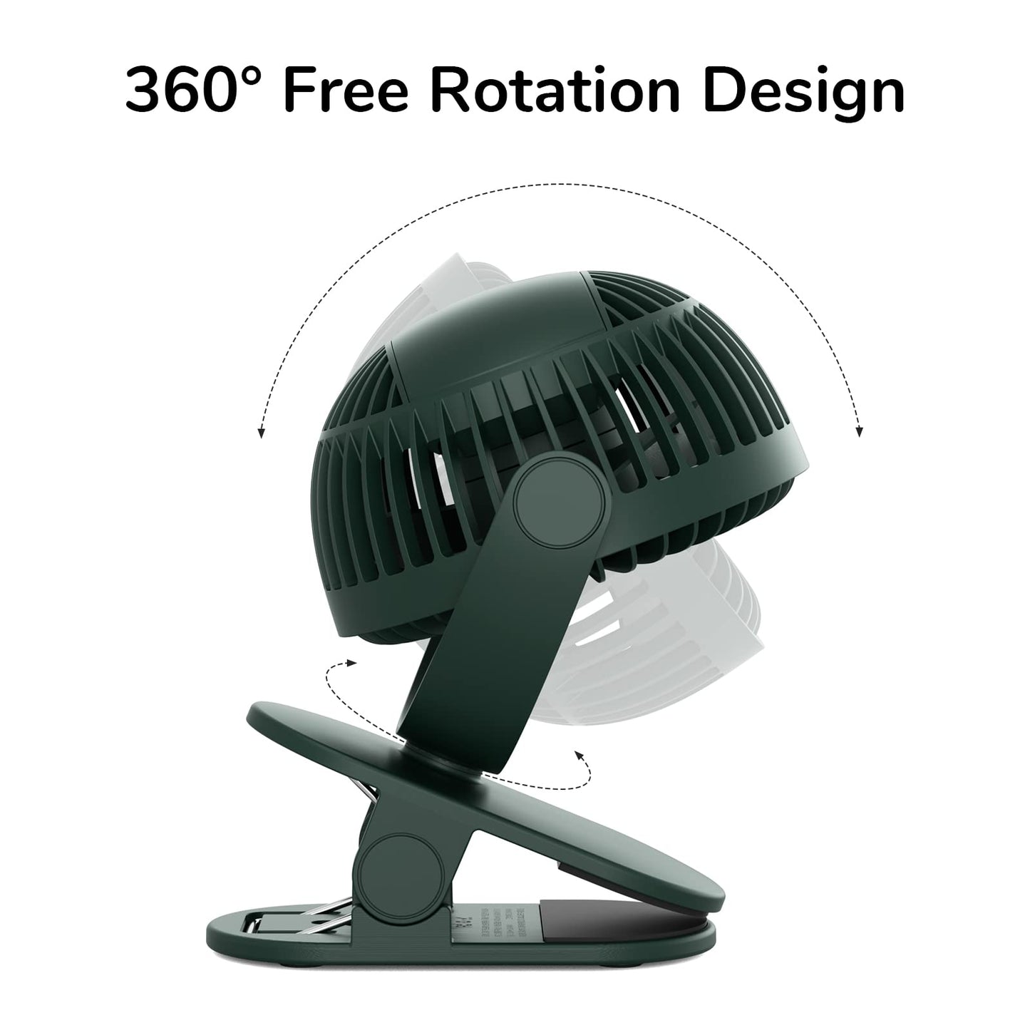 JISULIFE Clip-on Table Fan, Mini Stroller Fan, 4000mAh USB Small Fan with 16 hours, 4 modes Quiet Battery Fan for Outdoor Camping Golf Cart Indoor Treadmill - Green