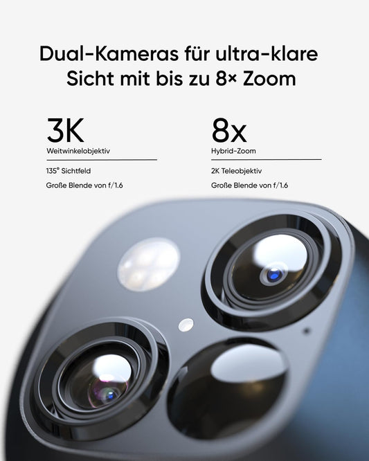 eufy Security SoloCam S340, outdoor surveillance camera, 360° monitoring, no blind spots, outdoor battery-powered surveillance camera, solar, 2.4GHz WiFi, free use, compatible with HomeBase 3
