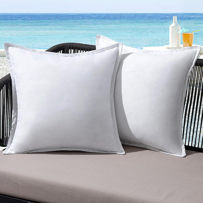 MIULEE Outdoor Pillow Weatherproof Pillow Cover Waterproof Decorative Pillow Covers Linen-Look Throw Pillows for Garden Sofa Couch Living Room Bedroom 2 Pack 50x50cm White