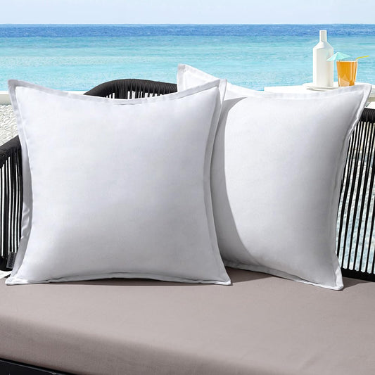 MIULEE Outdoor Pillow Weatherproof Pillow Cover Waterproof Decorative Pillow Covers Linen-Look Throw Pillows for Garden Sofa Couch Living Room Bedroom 2 Pack 50x50cm White