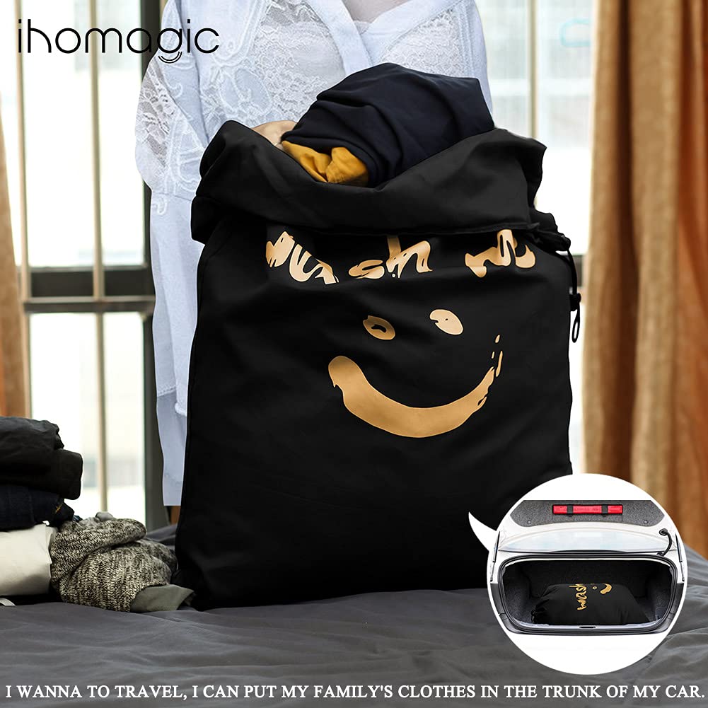 IHOMAGIC 2Pack Laundry Bags Travel Dirty Laundry Hamper Laundry Bag Laundry Bag Large Foldable Laundry Basket Storage Bag Laundry Tub Laundry Container For Travel Fabric 120L 61x92 cm Black
