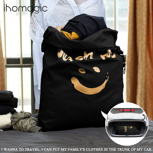 IHOMAGIC 2Pack Laundry Bags Travel Dirty Laundry Hamper Laundry Bag Laundry Bag Large Foldable Laundry Basket Storage Bag Laundry Tub Laundry Container For Travel Fabric 120L 61x92 cm Black