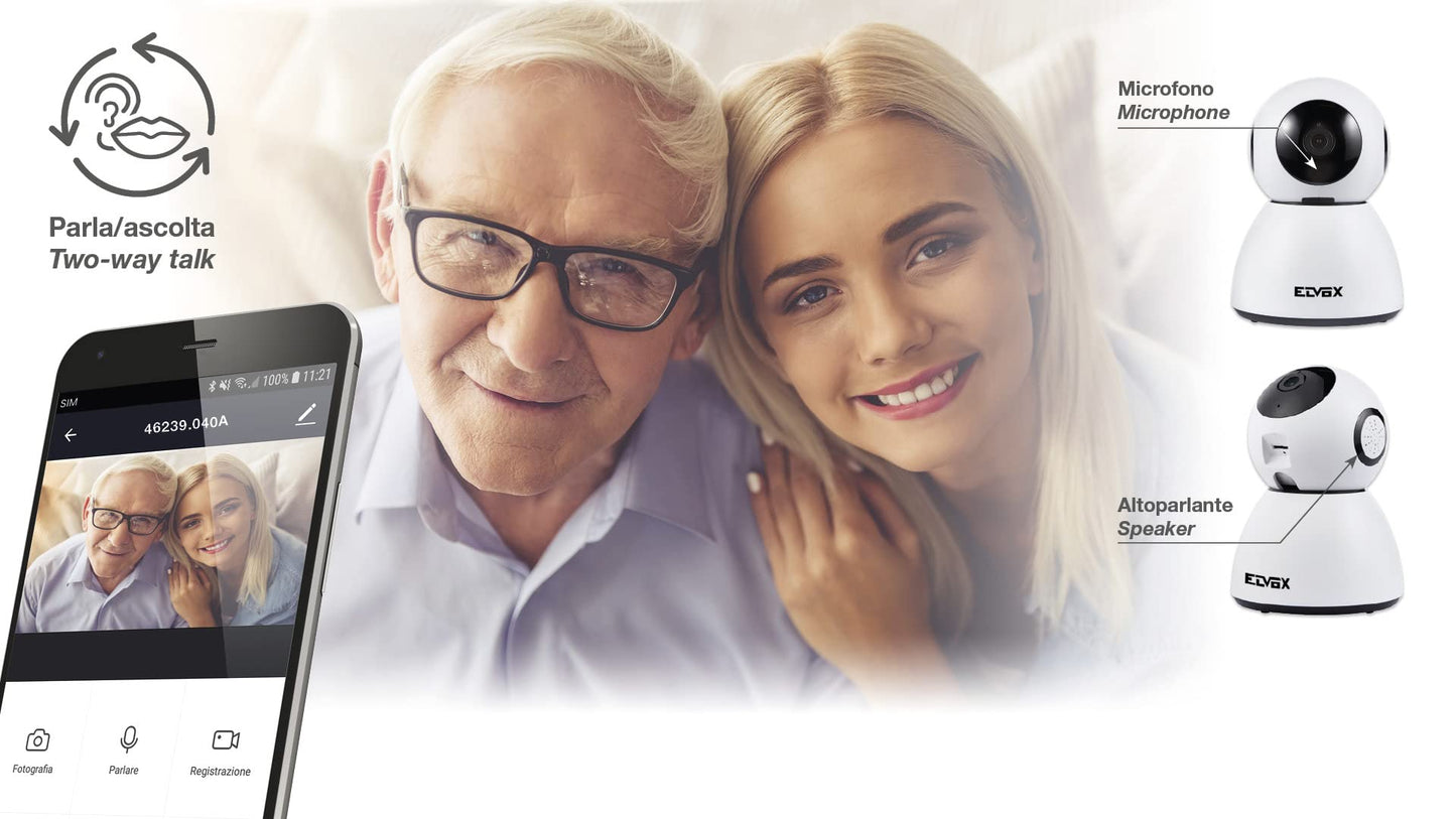Vimar 46239.040A WiFi motor color camera compatible with Alexa, HD resolution 1080, motion sensor functions and sending notifications, "View Product" app for Android and iOS.