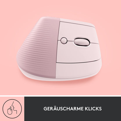 Logitech Lift Vertical Ergonomic Mouse, Wireless, Bluetooth or Logi Bolt USB receiver, Quiet clicks, 4 buttons, Compatible with Windows/macOS/iPadOS, Laptop, PC - Pink