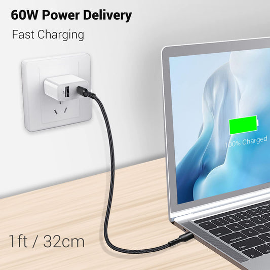 30cm USB C to USB C Cable, 3-Pack 12 inch 20V 3A Type C PD Fast Charging Cable Compatible with Samsung Galaxy S20/S9 Ultra Note 20, Pixel 4/3 XL.