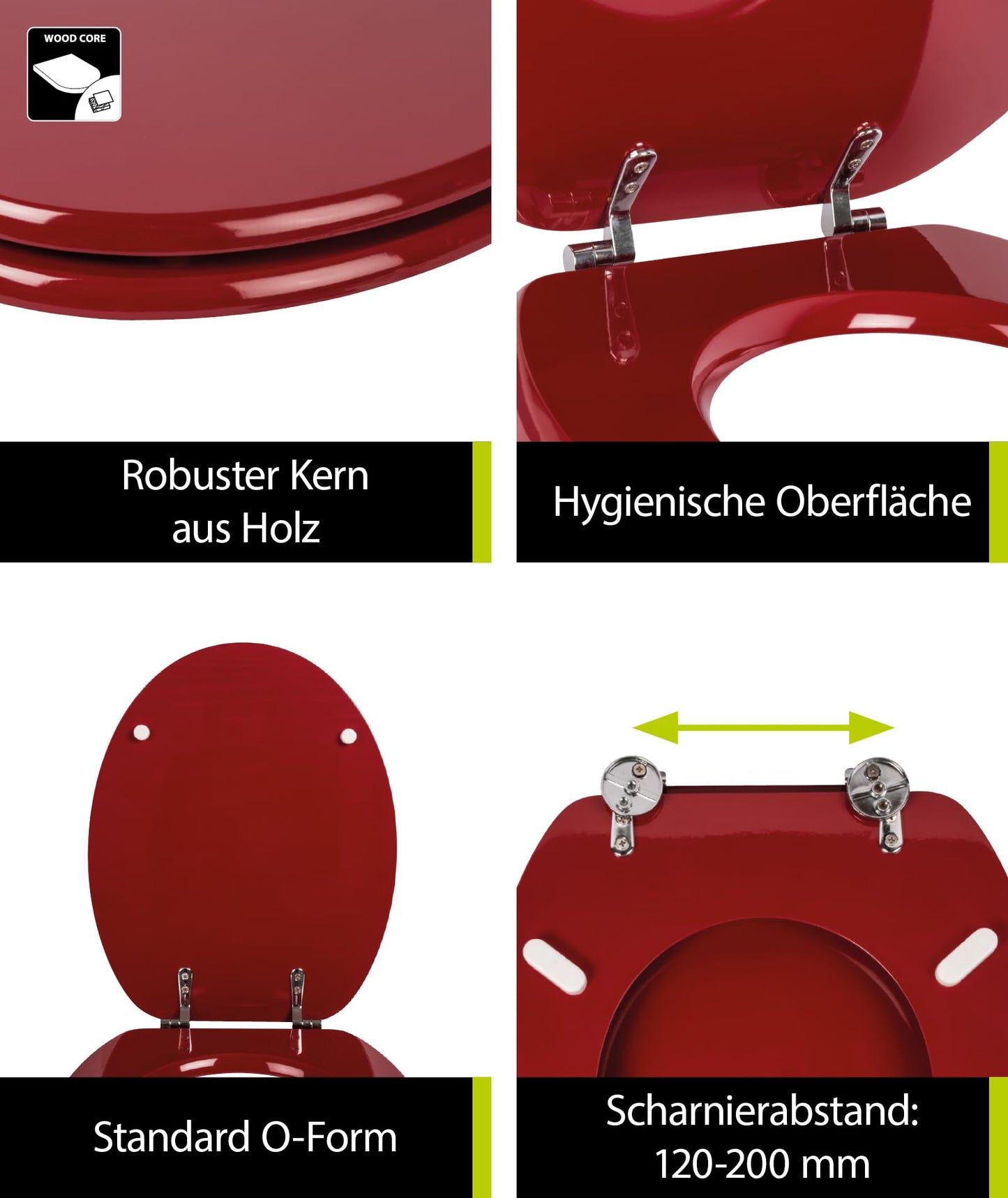 'aquaSu® Toilet Seat Red Venezia | Stable wooden core | Metal hinge | Universal O-shape | Oval toilet seat | Standard toilet seat | Toilet seat & lid | Dark red | 21898 6'