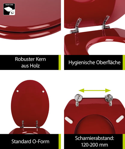 'aquaSu® Toilet Seat Red Venezia | Stable wooden core | Metal hinge | Universal O-shape | Oval toilet seat | Standard toilet seat | Toilet seat & lid | Dark red | 21898 6'