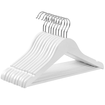 SONGMICS kids' wooden hangers, 10 pack with hanging bar, notches, 360° swivel hook, 35 cm long, White CRW006W02