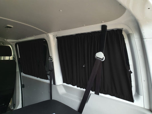 BREMER SEAT COVERS Custom Curtains Sunshades compatible with VW T5 T6 T6.1 Transporter Caravelle Long Wheelbase with Rear Hatch in Black Camping Accessories Motorhome Accessories Camper Curtains 718