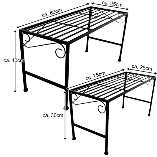 PrimoLiving XL Metal Flower Stand 2-piece black - Foldable 2-tier flower bench Metal rack Outdoor Indoor Plant stand Two-piece plant shelf for balcony terrace garden P-14943