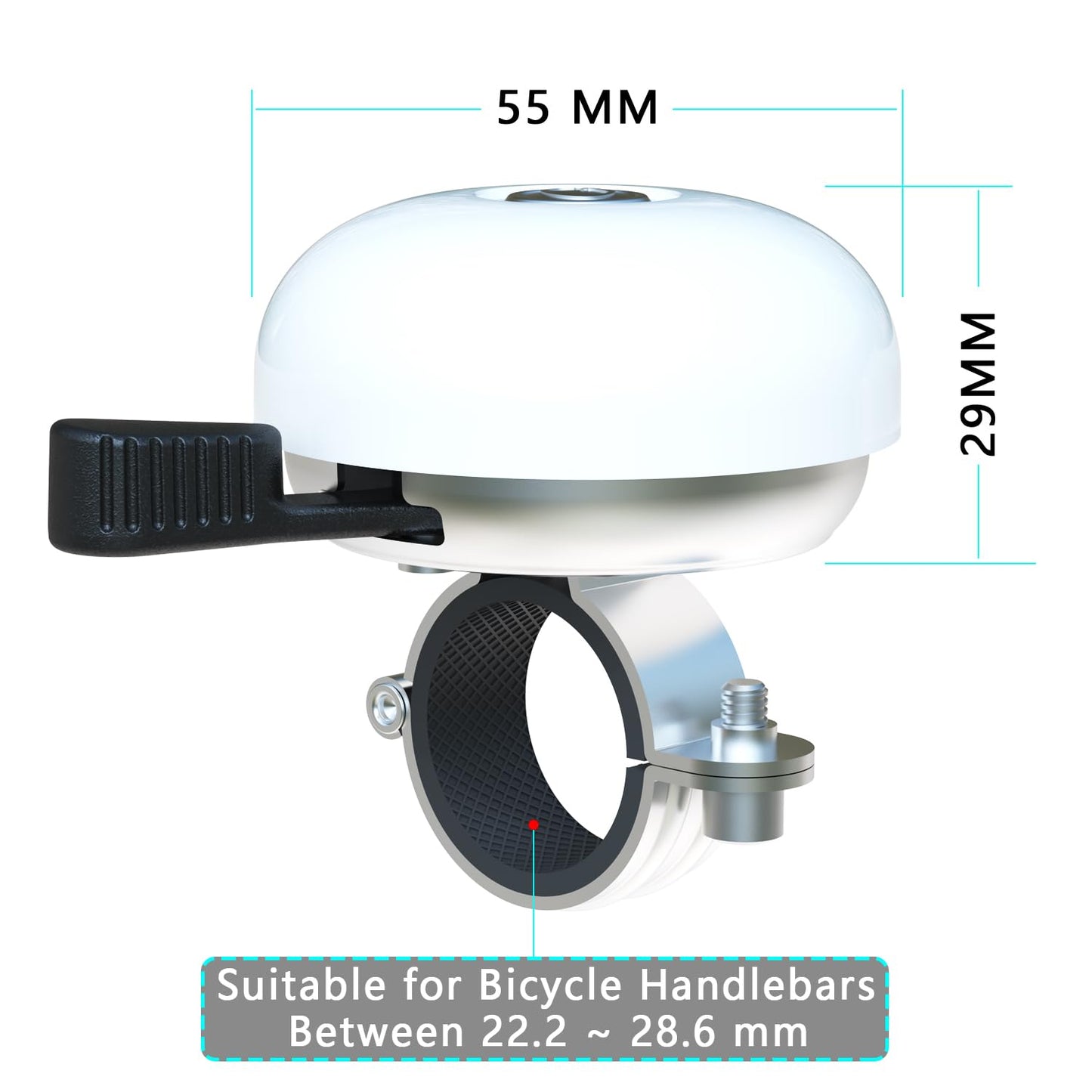 Greallthy bike bell retro and sturdy, loud bell bike - beautiful color, rustproof and waterproof for 22.2-28.6mm handlebars. (White: Left Hand, 1 piece)