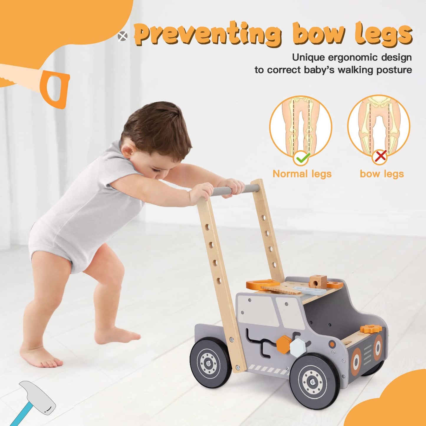 Labebe wooden baby walker, toddler tool bench, walking helper for boys and girls, kids workbench, baby activity center, Montessori toy for children aged 1-3 years.