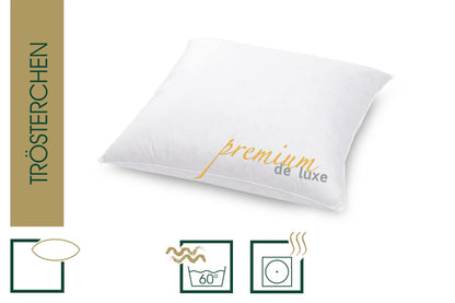 HANSKRUCHEN® Premium de Luxe comforter pillow 40x40 cm - Made in Germany. Down cuddle pillow made of 100% cotton - 90% down 10% feathers, pillow for allergies [1 pack].