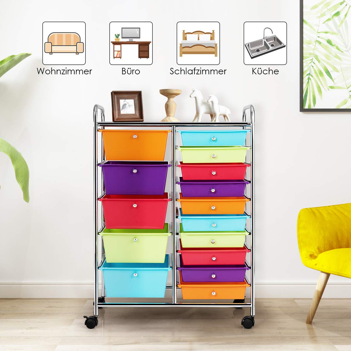 GOPLUS rolling cart with 15 stackable drawers, color options available. Perfect for household, bathroom storage, and organization.