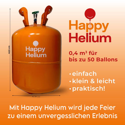 Happy Helium® Balloon Gas Helium for 50 balloons | Helium gas with filling valve - Balloon Gas 400 liters (0.4 m³) for birthday, wedding, party.