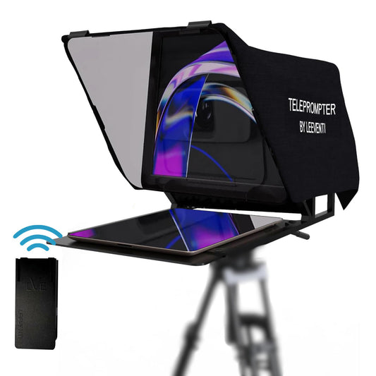 Leeventi Teleprompter compatible with iPad, tablet, smartphone, and DSLR camera. Control via remote or app. Compatible with Android and iOS. Great for video recordings (Version 4.0).