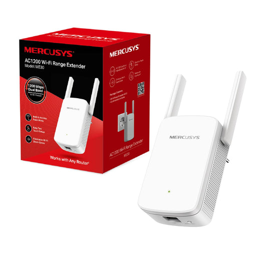Mercusys ME30 WiFi Extender Repeater AC1200 (867Mbps 5GHz + 300Mbps 2.4GHz, WiFi Repeater, App Control, Signal Strength Indicator, compatible with all WiFi devices, AP Mode)
