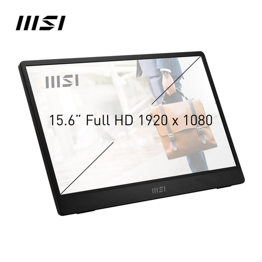 MSI PRO MP161 E2U 15.6-inch Full HD Portable Monitor - 1920x1080 IPS, 60Hz, eye-care, for PC, laptop, mobile, speakers, improved casing & kickstand, Mini-HDMI 2.0b, 2 x USB Type-C
